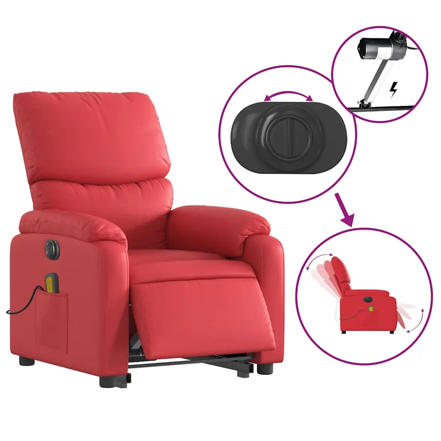 Fauteuil inclinable de massage électrique rouge similicuir - 6