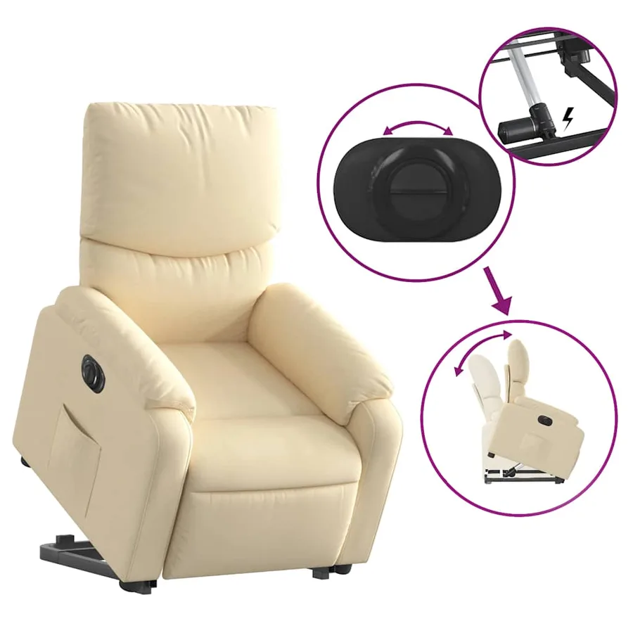 Fauteuil inclinable électrique crème tissu - 11