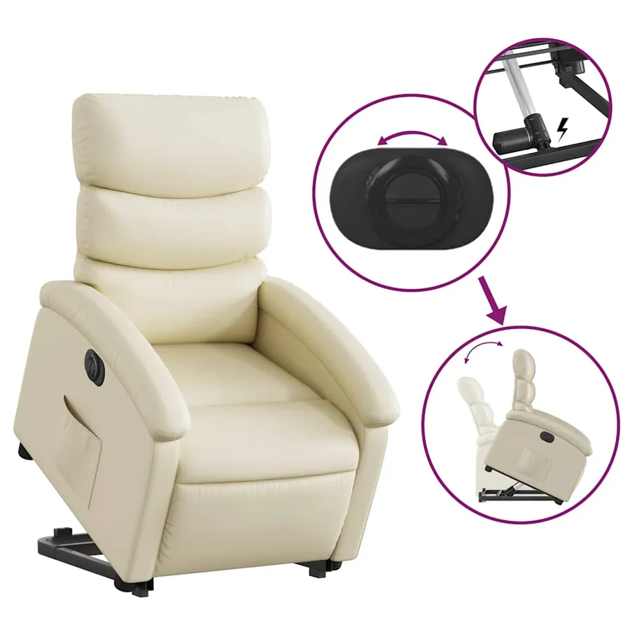 Fauteuil inclinable électrique crème similicuir - 11