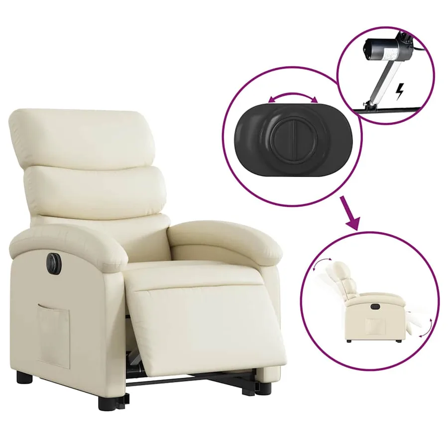 Fauteuil inclinable électrique crème similicuir - 6
