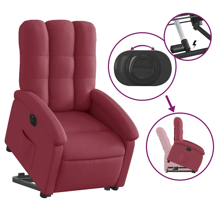 Fauteuil inclinable électrique rouge bordeaux tissu - 6