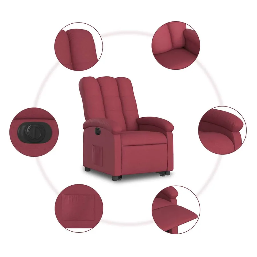 Fauteuil inclinable électrique rouge bordeaux tissu - 8