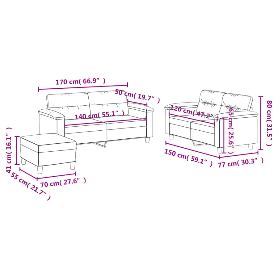 Ensemble de canapés 3 pcs et coussins Rouge bordeaux Similicuir - 9