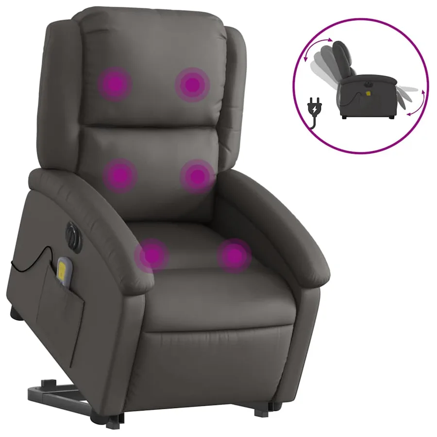 Fauteuil inclinable de massage électrique gris cuir véritable - 2
