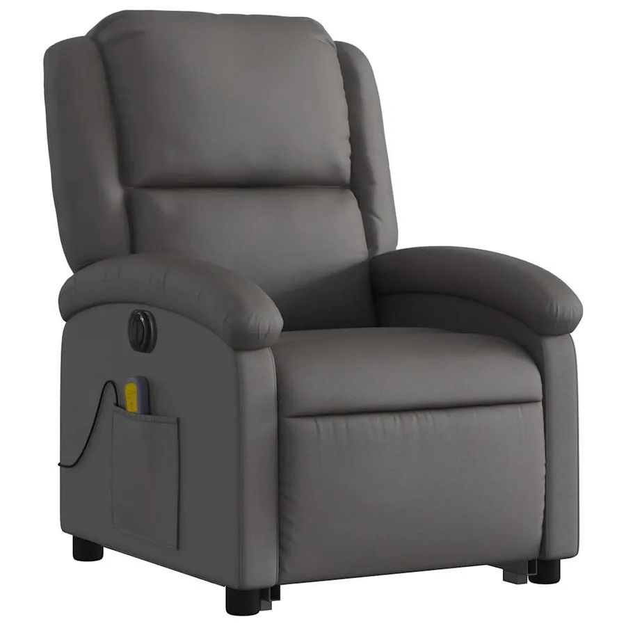 Fauteuil inclinable de massage électrique gris cuir véritable - 4
