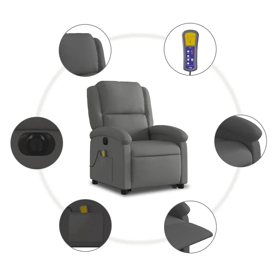 Fauteuil inclinable de massage électrique gris cuir véritable - 8
