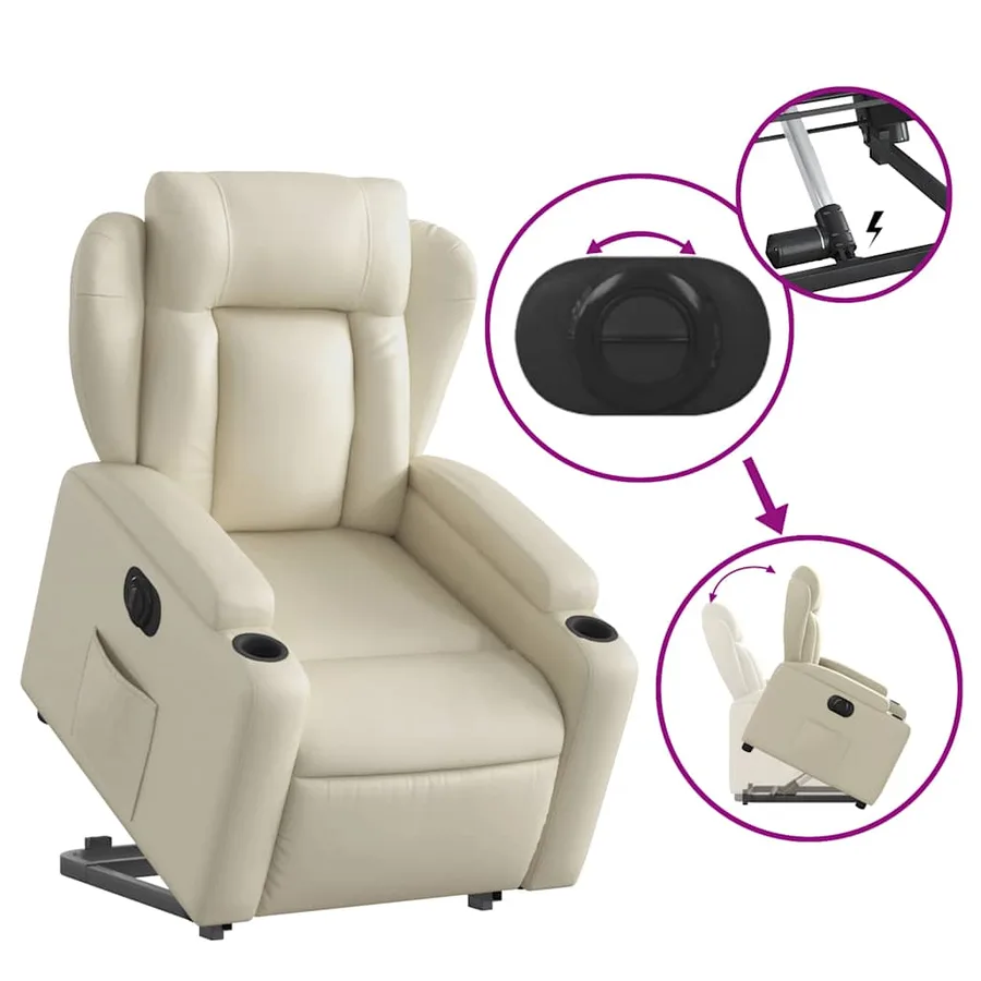 Fauteuil inclinable électrique crème similicuir - 11