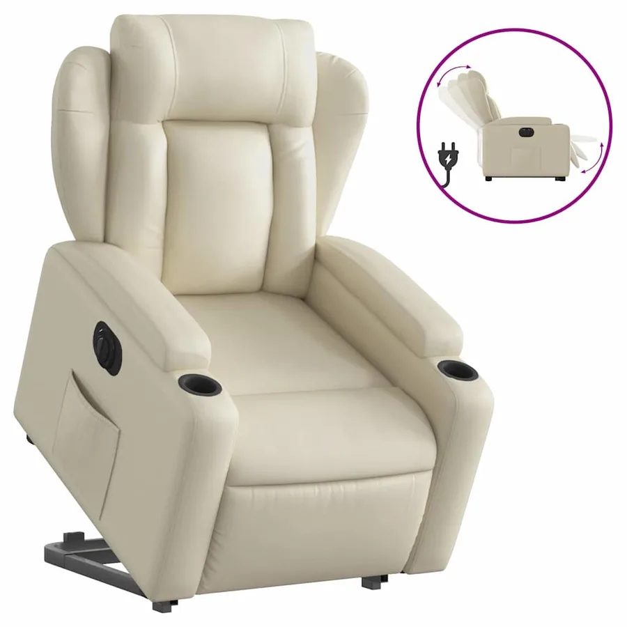 Fauteuil inclinable électrique crème similicuir - 2