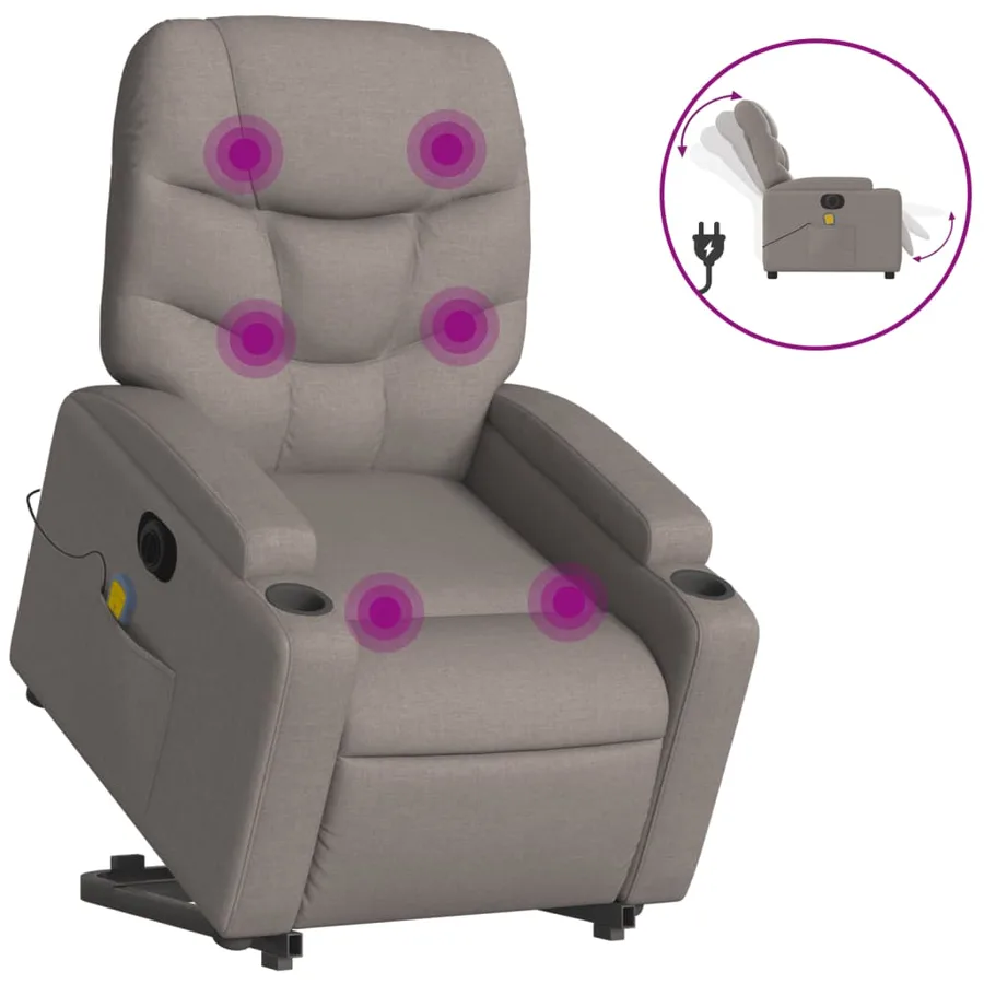 Fauteuil inclinable de massage électrique Taupe Tissu - 2