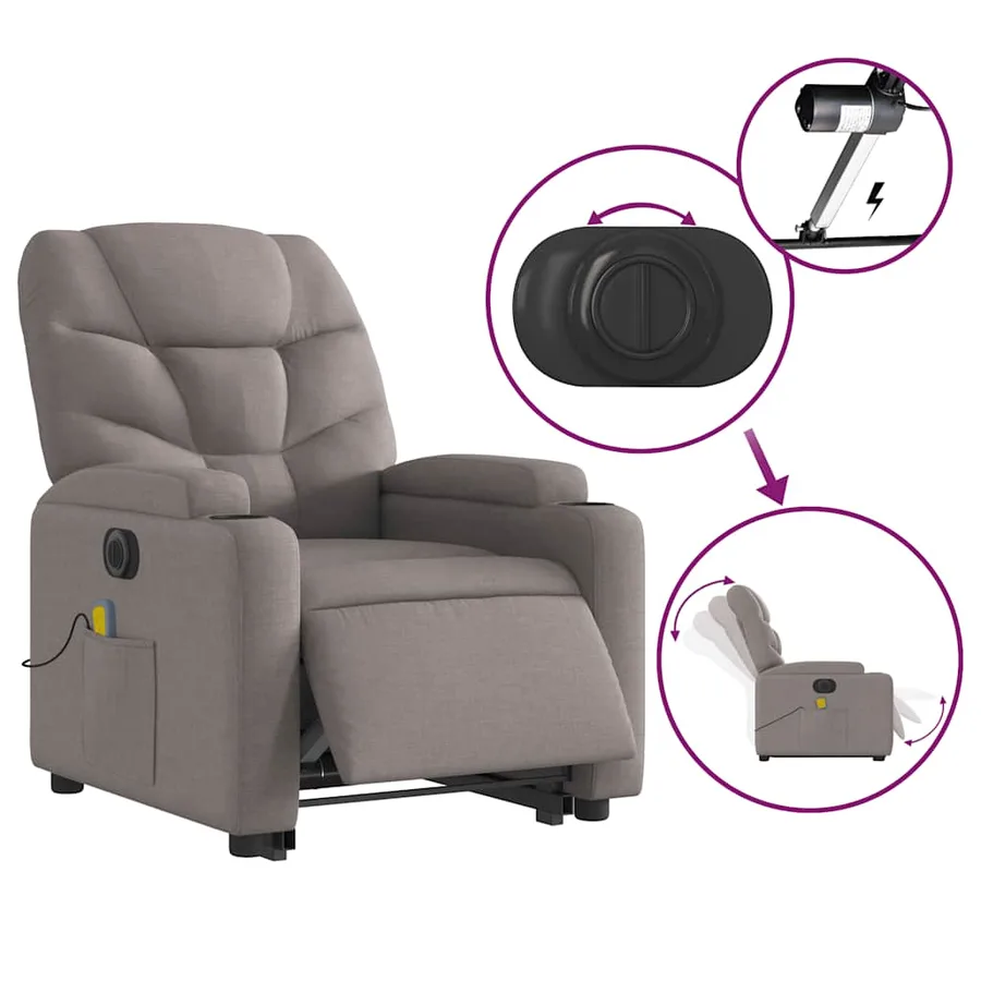Fauteuil inclinable de massage électrique Taupe Tissu - 6