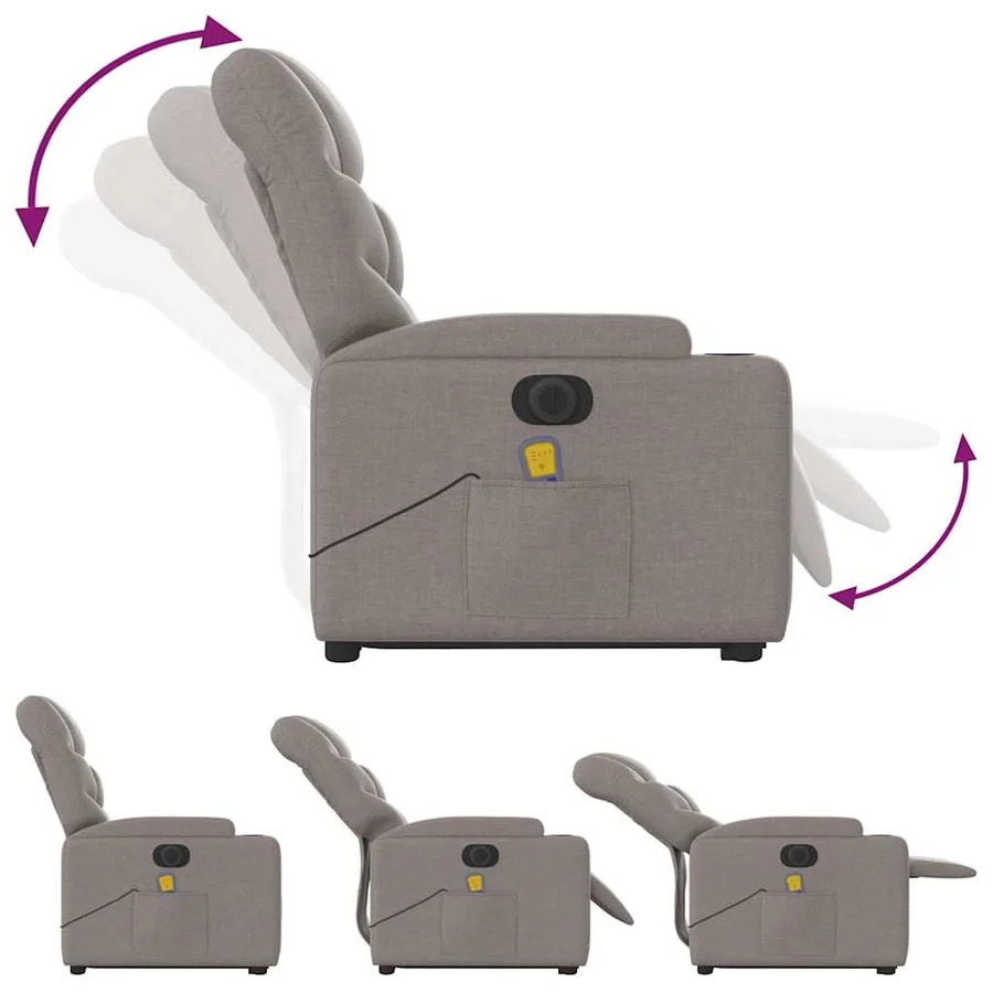 Fauteuil inclinable de massage électrique Taupe Tissu - 7