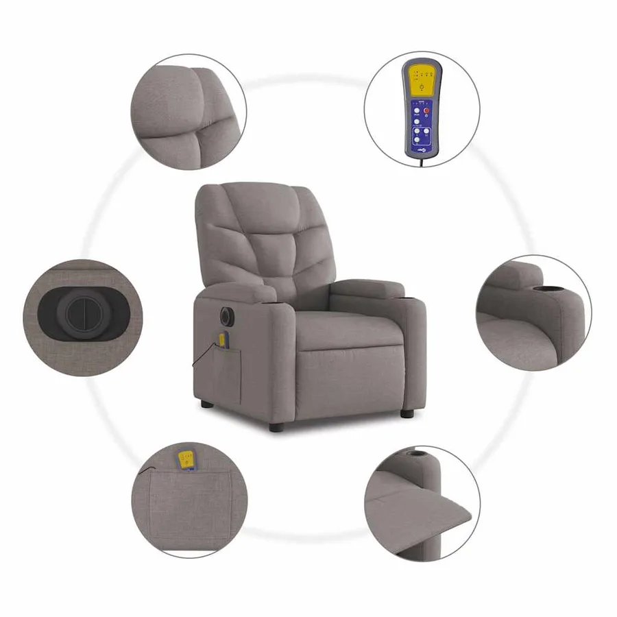 Fauteuil inclinable de massage électrique Taupe Tissu - 8