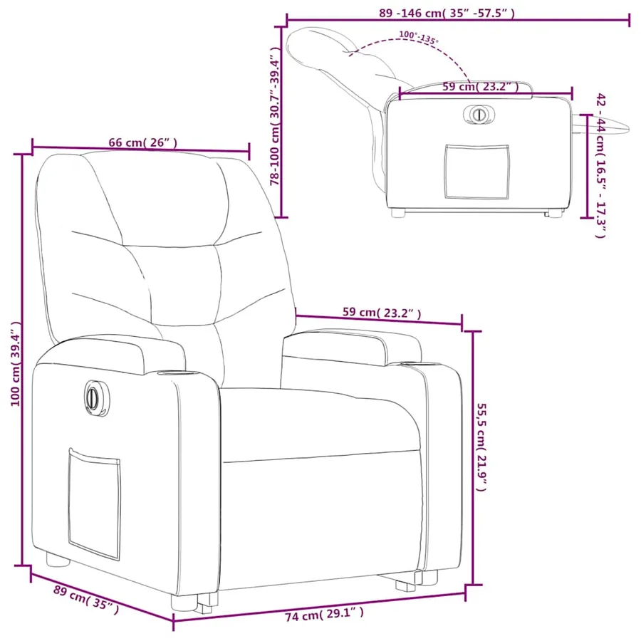 Fauteuil inclinable électrique gris foncé tissu - 17