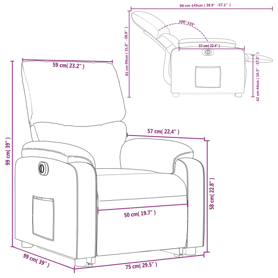Fauteuil inclinable électrique gris clair tissu - 17