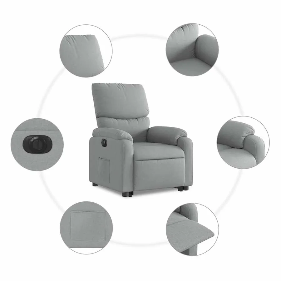 Fauteuil inclinable électrique gris clair tissu - 8