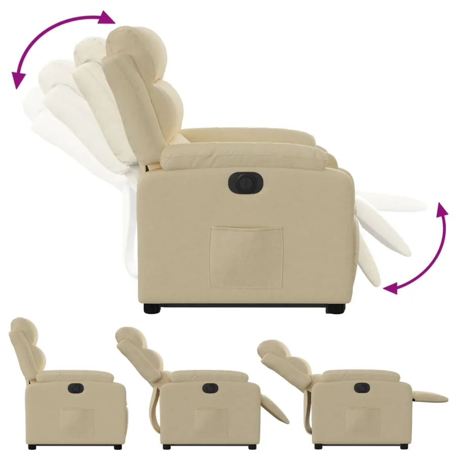 Fauteuil inclinable électrique crème tissu - 7