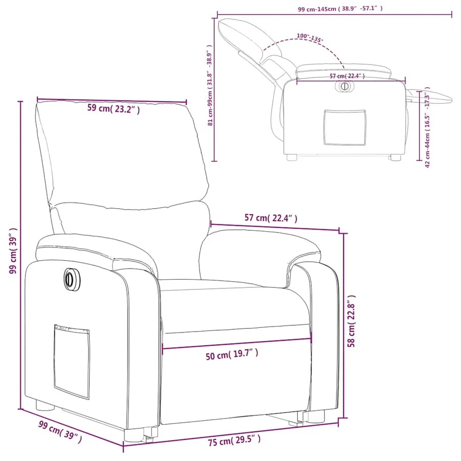 Fauteuil inclinable électrique cappuccino similicuir - 17