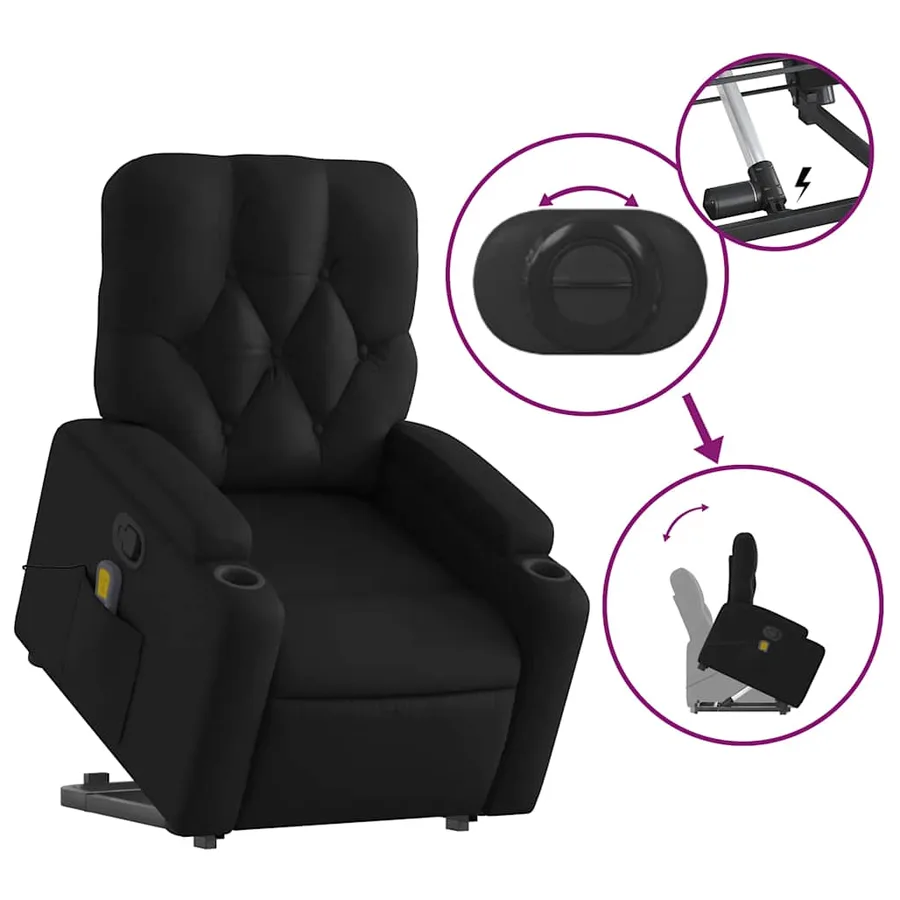 Fauteuil inclinable de massage Noir Similicuir - 6