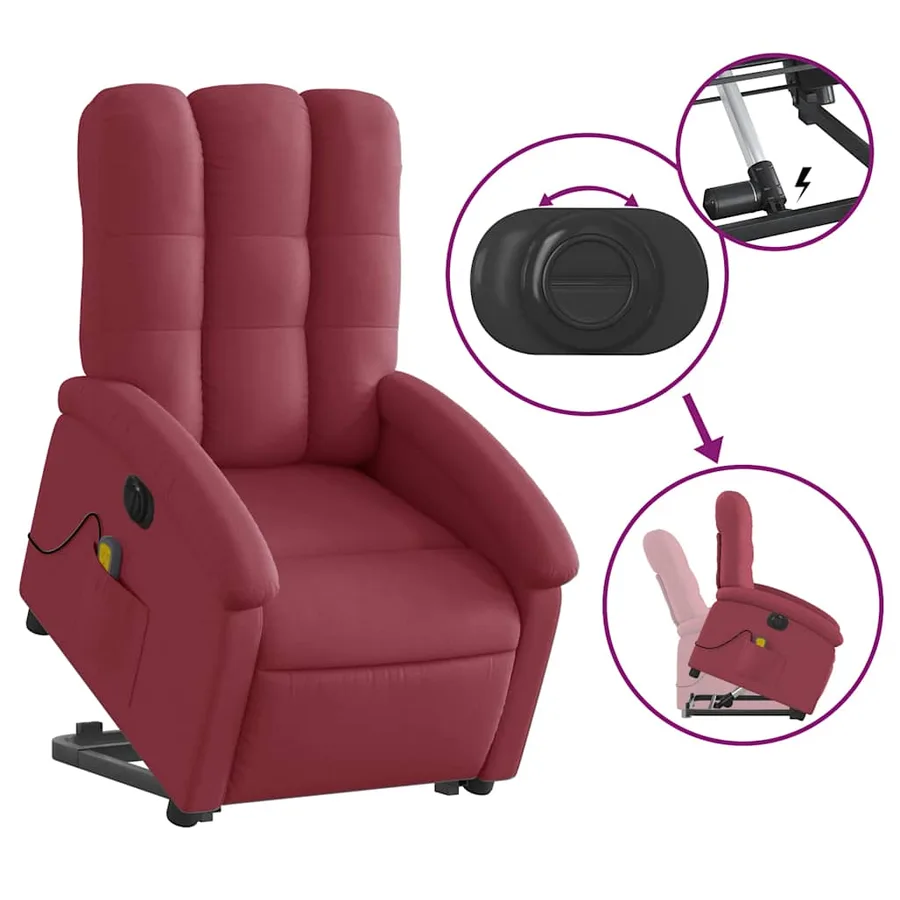 Fauteuil inclinable de massage électrique Rouge bordeaux Tissu - 6
