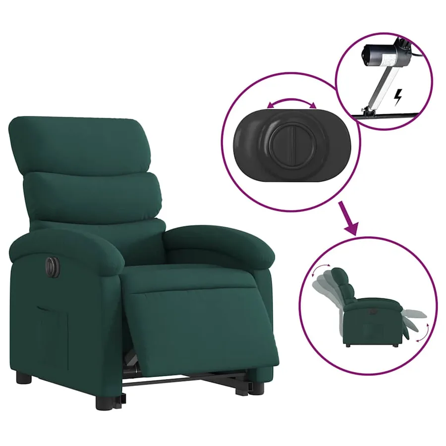 Fauteuil inclinable électrique vert foncé tissu - 6