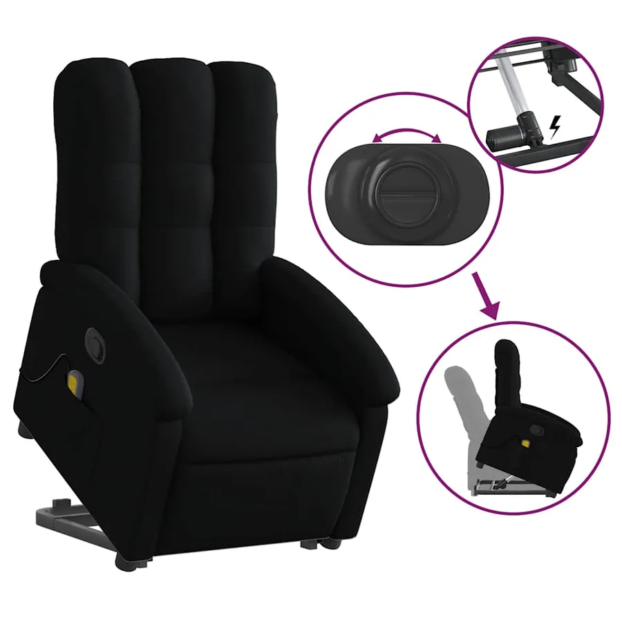Fauteuil de massage inclinable Noir Tissu - 6