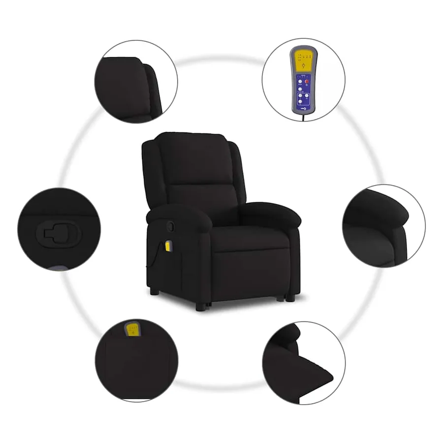 Fauteuil de massage inclinable Noir Tissu - 8