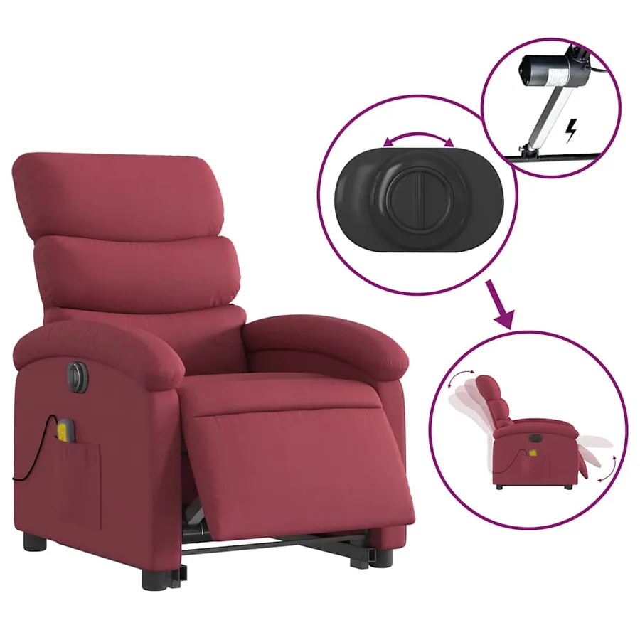 Fauteuil inclinable de massage électrique Rouge bordeaux Tissu - 6