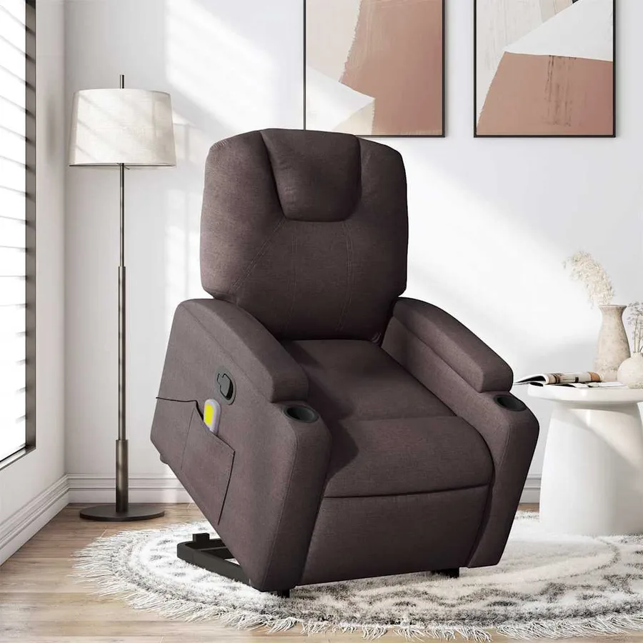 Fauteuil inclinable de massage Marron foncé Tissu - 16