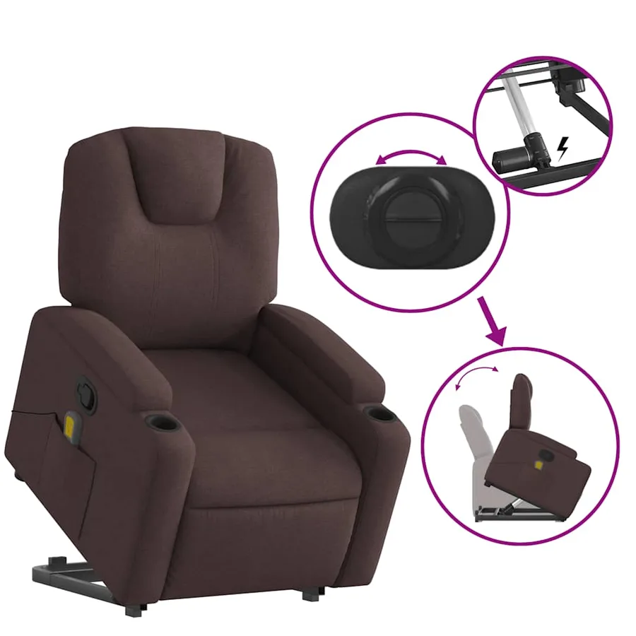 Fauteuil inclinable de massage Marron foncé Tissu - 6