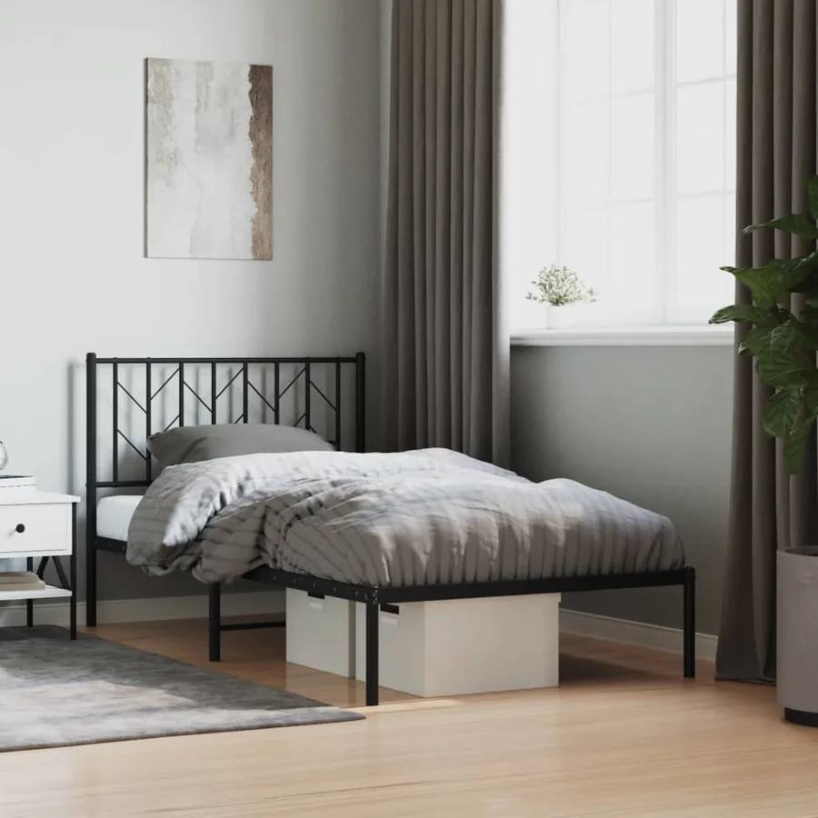 Cadre de lit métal sans matelas avec tête de lit noir 100x190cm