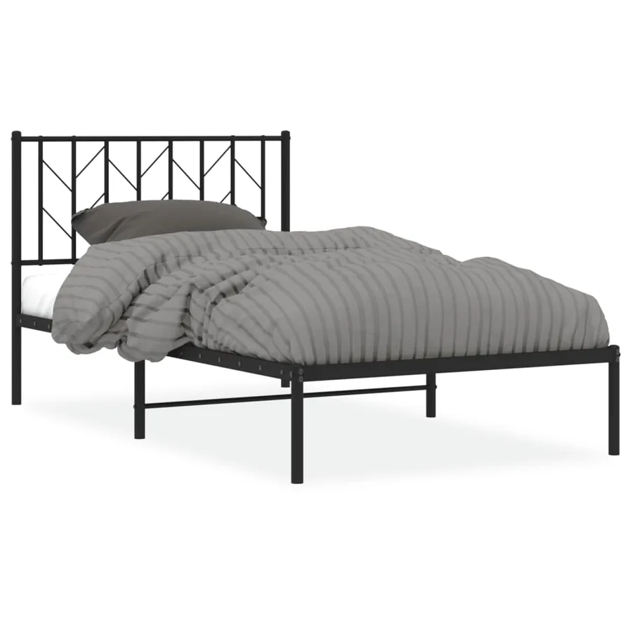 Cadre de lit métal sans matelas avec tête de lit noir 100x190cm - 2