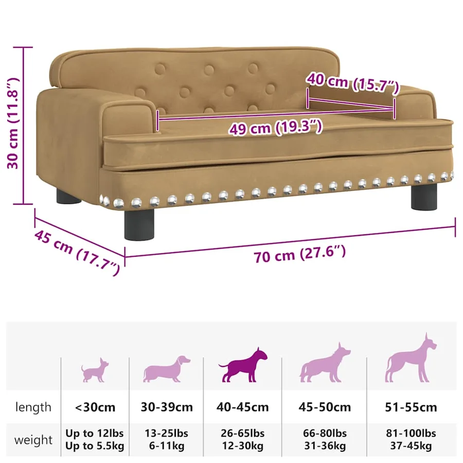 Lit pour chien marron 70x45x30 cm velours - 7