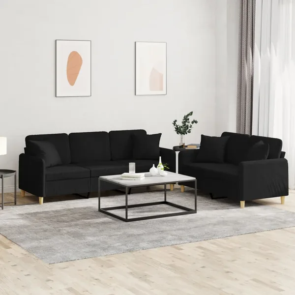 Ensemble de canapés 2 pcs avec coussins noir tissu