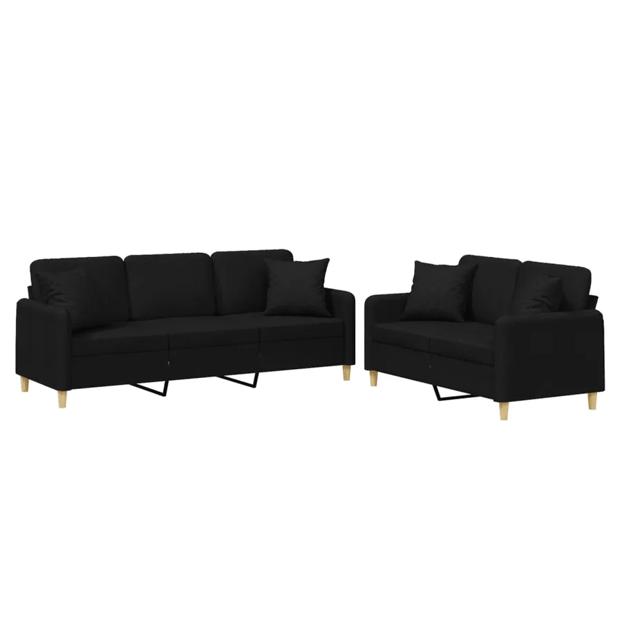 Ensemble de canapés 2 pcs avec coussins noir tissu - 2
