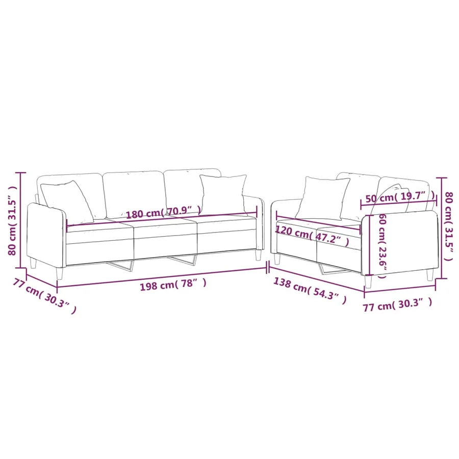 Ensemble de canapés 2 pcs avec coussins noir tissu - 9