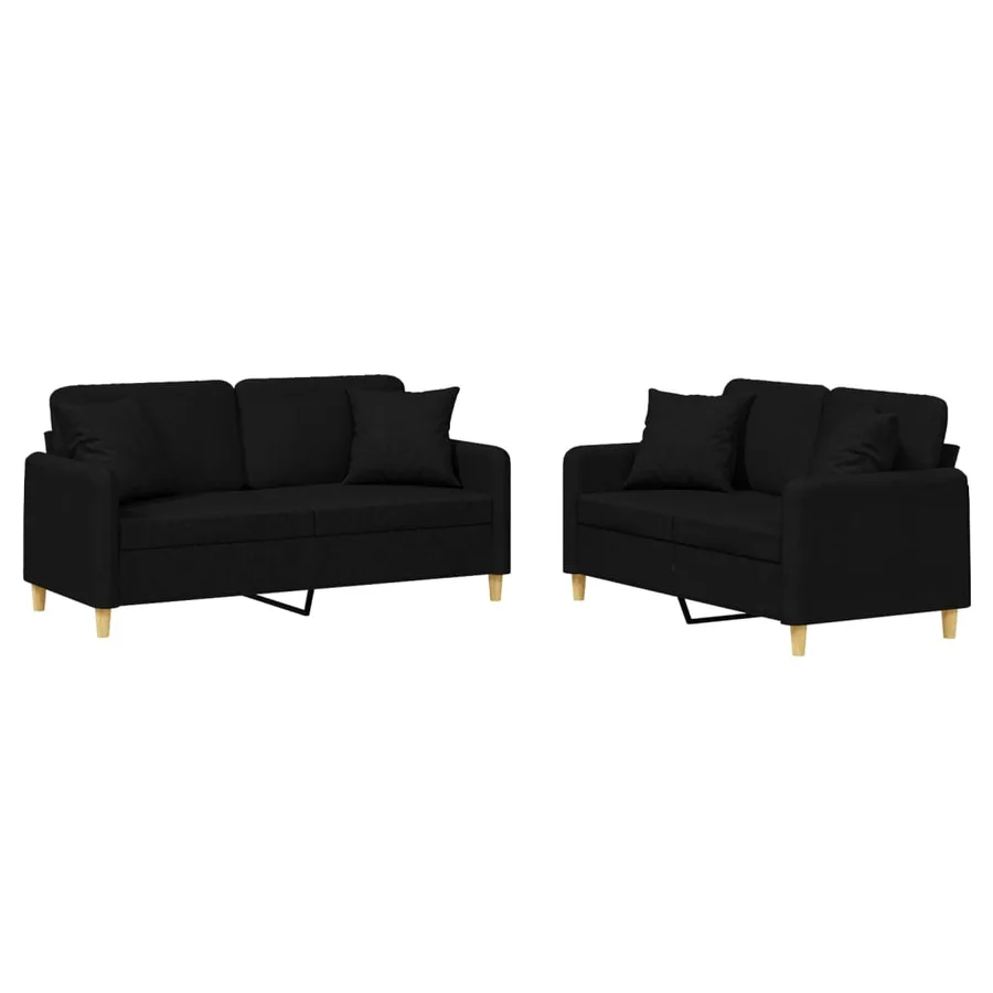 Ensemble de canapés 2 pcs avec coussins noir tissu - 2