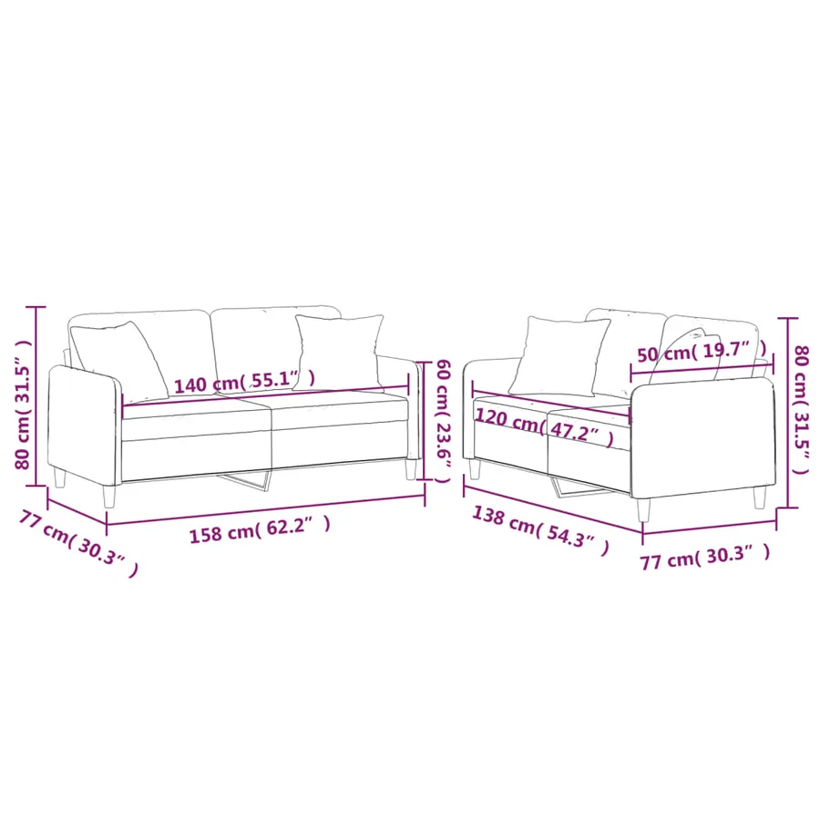 Ensemble de canapés 2 pcs avec coussins noir tissu - 9
