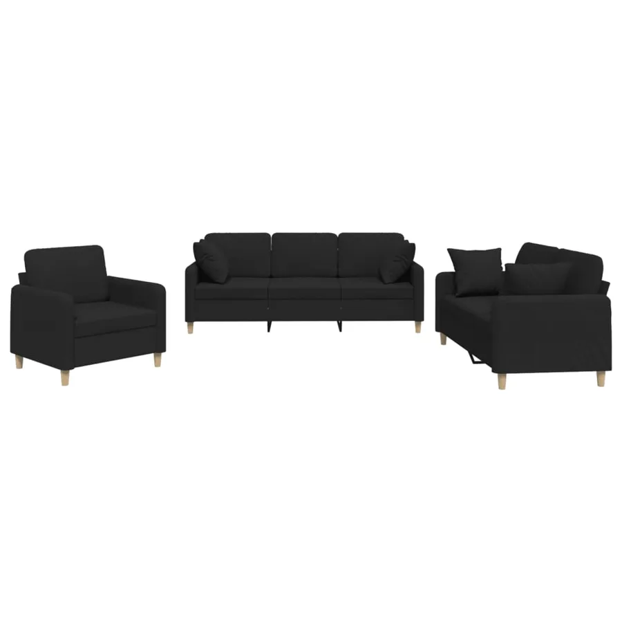 Ensemble de canapés 3 pcs avec coussins noir tissu - 2