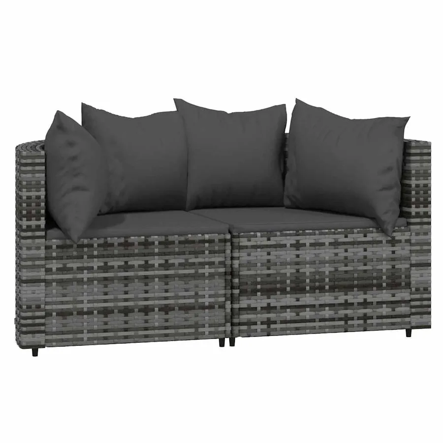 Canapés d'angle de jardin et coussins 2 pcs gris résine tressée - 2