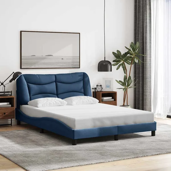 Cadre de lit sans matelas Hvar bleu 140x200 cm tissu