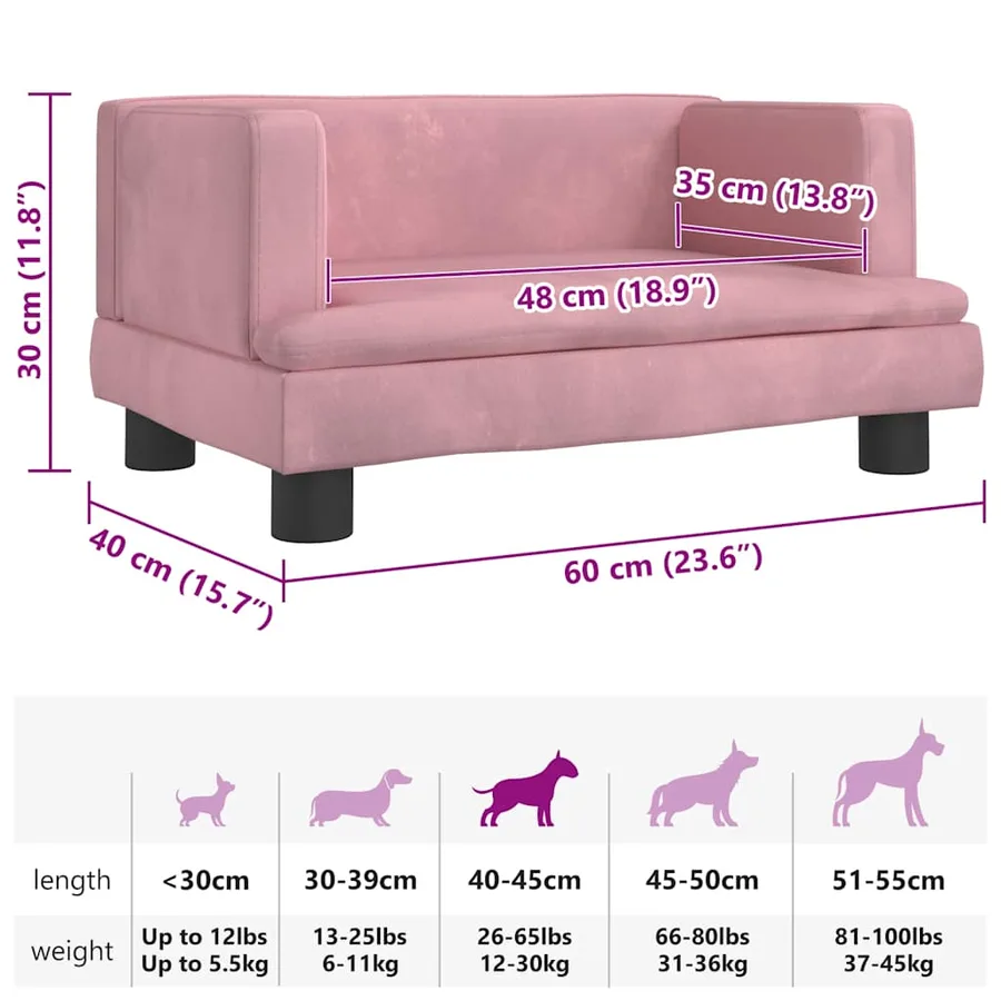 Lit pour chien rose 60x40x30 cm velours - 7