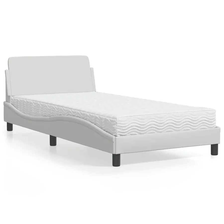 Lit avec matelas Dover blanc 100x200 cm similicuir