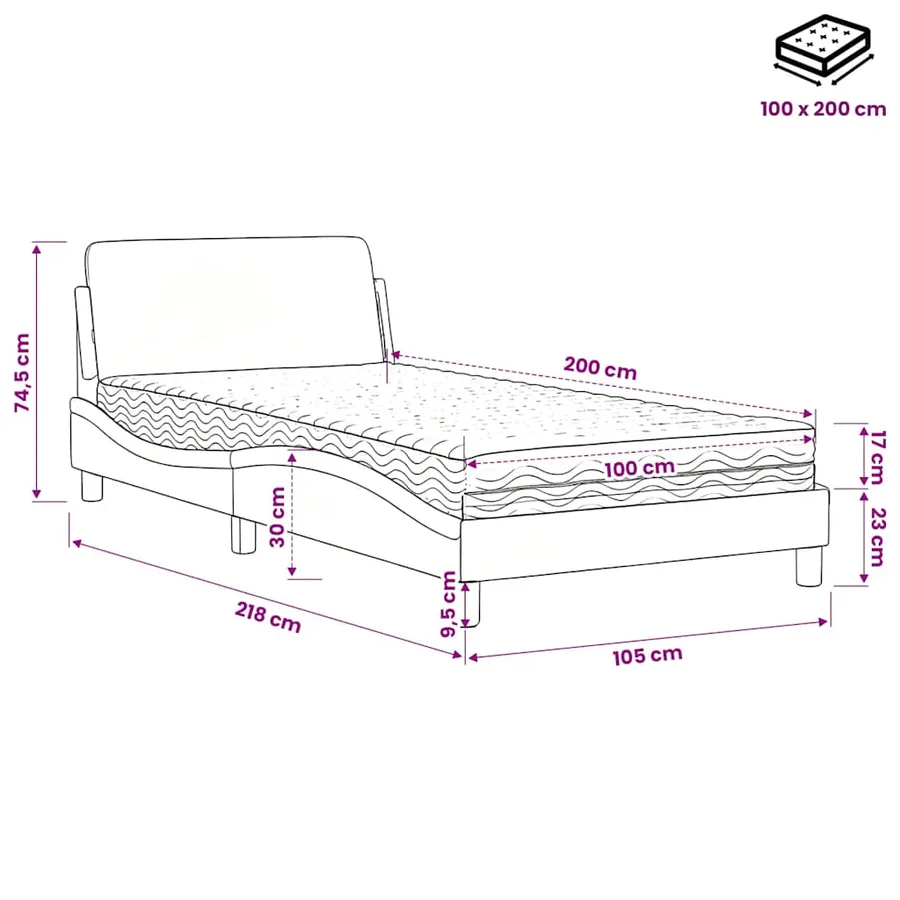 Lit avec matelas Dover blanc 100x200 cm similicuir - 9