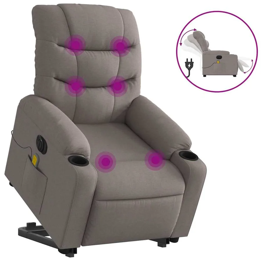 Fauteuil inclinable de massage électrique Taupe Tissu - 2