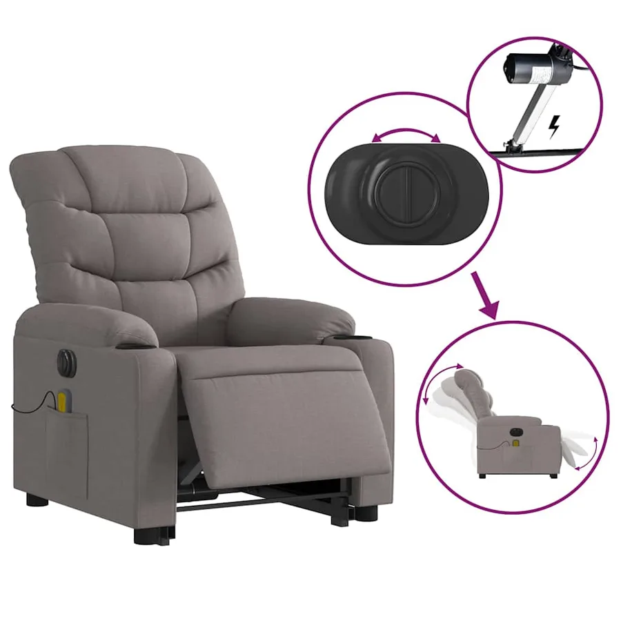 Fauteuil inclinable de massage électrique Taupe Tissu - 6