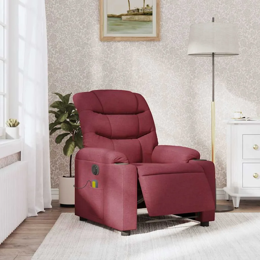Fauteuil de massage inclinable électrique Rouge bordeaux Tissu - 15