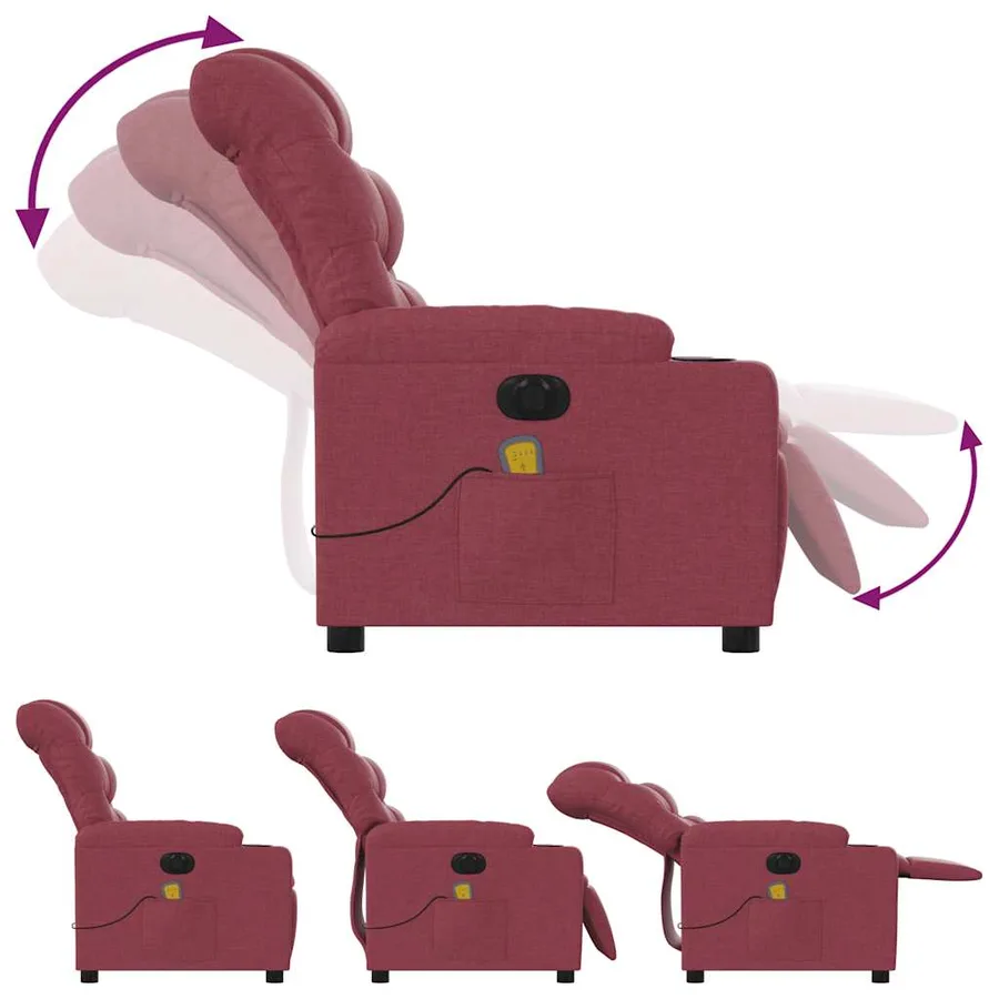 Fauteuil de massage inclinable électrique Rouge bordeaux Tissu - 7