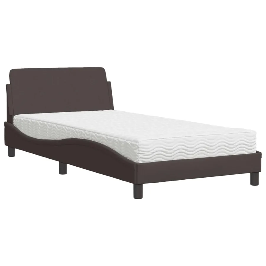 Lit avec matelas Dover marron foncé 100x200 cm tissu - 2