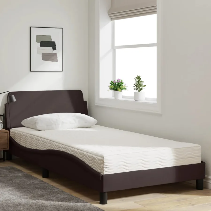 Lit avec matelas Dover marron foncé 100x200 cm tissu - 3