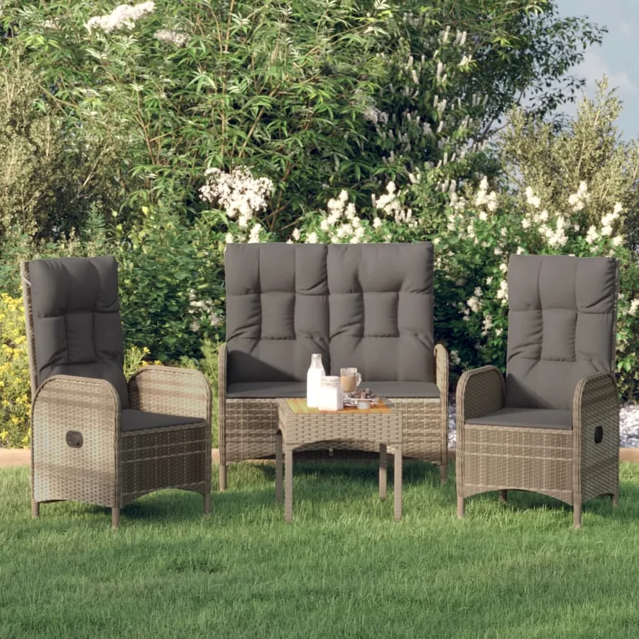 Ensemble à manger de jardin 3 pcs coussins gris résine tressée
